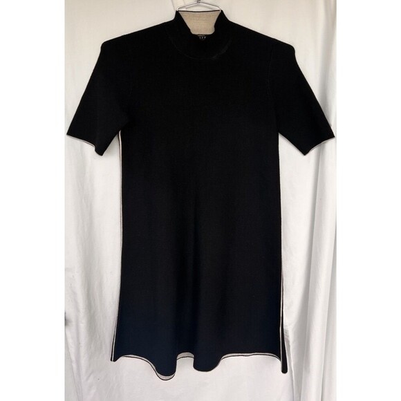 Theory Black Wool Blend Mock Neck Short Sleeve Sweater Dress S Minimal Classic - Picture 1 of 6